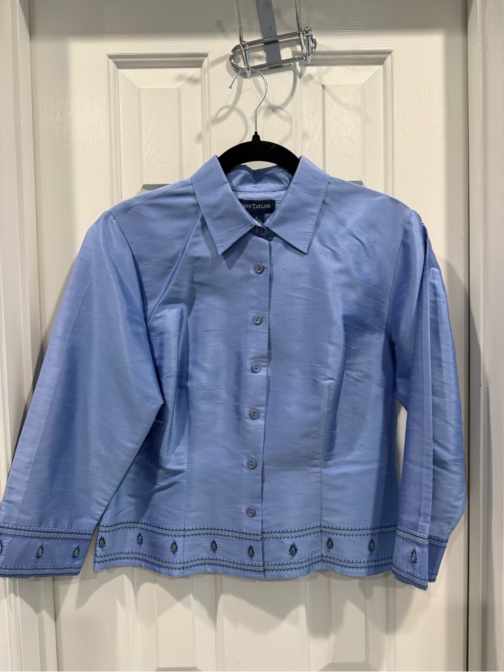 Ann Taylor Light Blue Button-Down Collared Shirt- Tailored 100% Silk